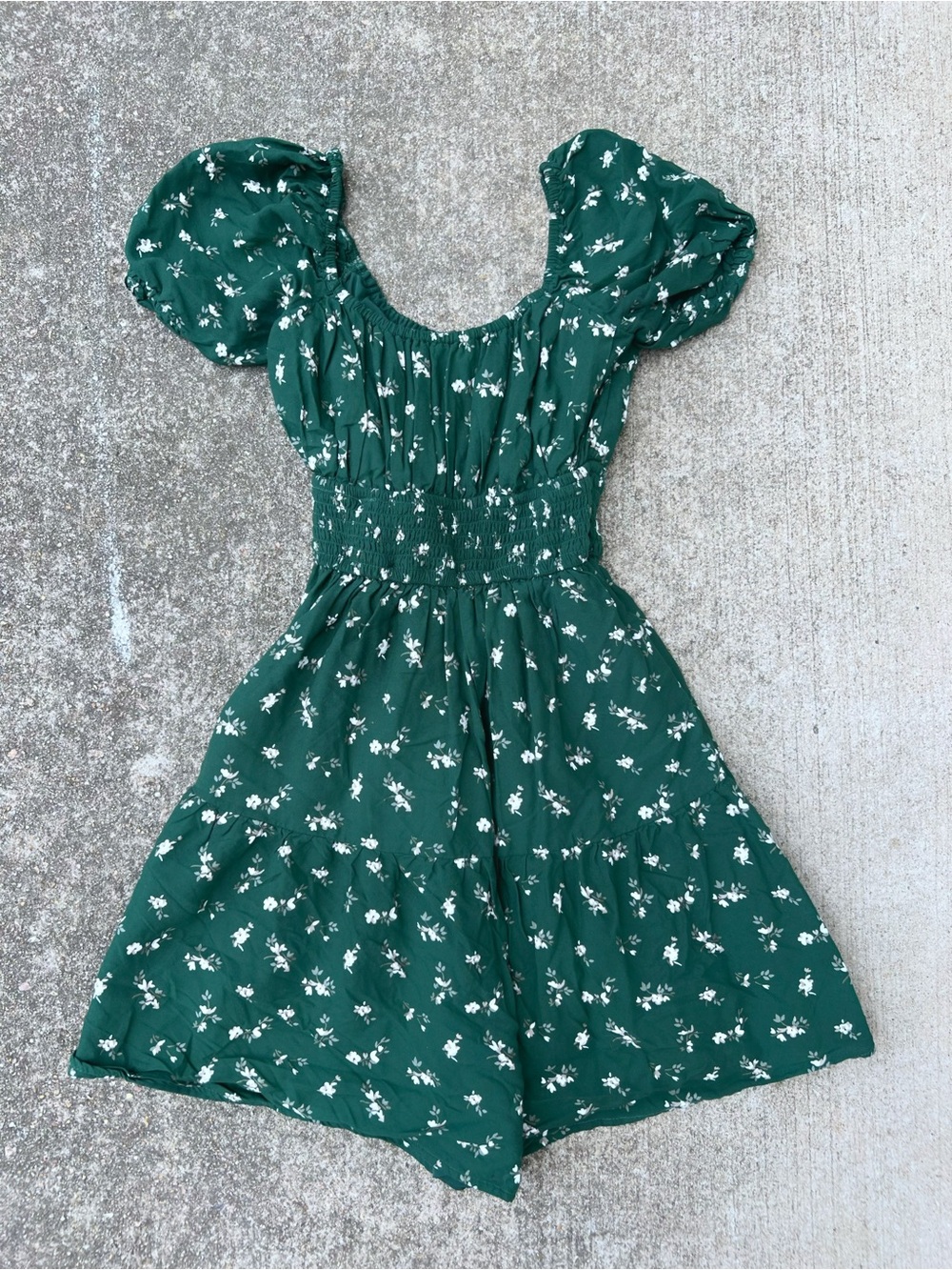 Hollister Sadie Floral Skort Mini Dress Forest Green Puff Sleeve XS